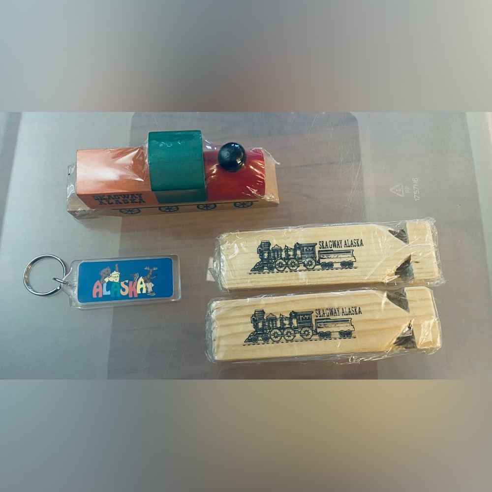 Alaska Wooden Whistles (3) & Keychain. Souvenirs!